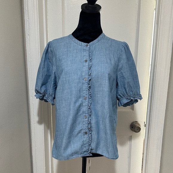 💙Women's Blue Ruffle Button-Up Top💙 - Picture 1 of 6